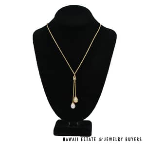 Na Hohu 14K Yellow Gold Champaign Pearl Necklace, Ring, & Earrings #PC050621-03 - Image 2