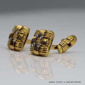 ROBERTO COIN 14.6g 18KYG 0.15ctw DIAMOND & 0.08ctw RUBY BASKETWEAVE CUFF LINKS - Image 10