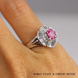 1.00ct Oval Pink Sapphire 0.53ctw Diamond Ring Platinum Size 6.5, 8.5g - Image 2