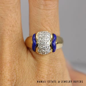 0.43cttw Diamond Lapis Ring Platinum/18k Gold Size 6, 7.8g - Image 2