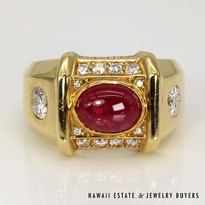 GIA Certified 18K Yellow Gold Ruby and Diamond Ring SIZE 6.5 #2035-01 - Image 2
