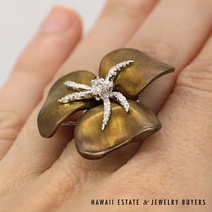 Alfieri & St John Bronze/18K White Gold & Diamond Flower Ring SIZE 7.5 #2666-27 - Image 2