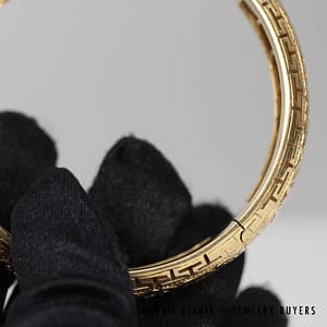 Ming's Rare 20mm Shou 14K Yellow Gold Hinged Bangle Bracelet Like New Size 7.5 - Image 6
