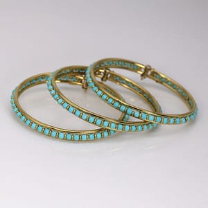 Set of 3 Turquoise Bead and 18K Yellow Gold Bangle Bracelets SIZE 7.25 #2329-14