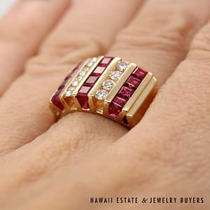 14K Yellow Gold Ruby and Diamond Channel Set Ring SIZE 7.5 #SC021722-01 - Image 2