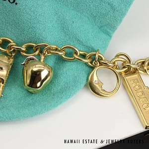 Tiffany & Co. Nine Charm Bracelet 18k Yellow Gold Size 6.75 with Pouch, 76.5g - Image 8