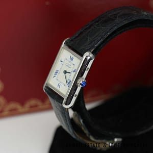Cartier Sterling Tank Watch Stainless Deployant Buckle With Extra Band, Pouch, Box , Book and Papers - Image 2