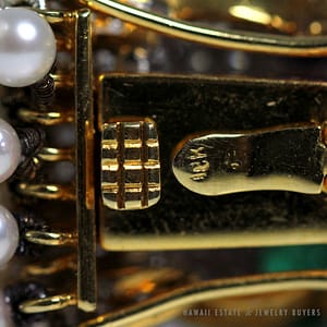 VINTAGE 10 STRAND SEED PEARL & DIAMOND RUBY SAPPHIRE EMERALD 18K GOLD BRACELET - Image 3