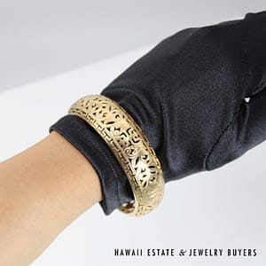 Ming's Rare 20mm Shou 14K Yellow Gold Hinged Bangle Bracelet Like New Size 7.5 - Image 7