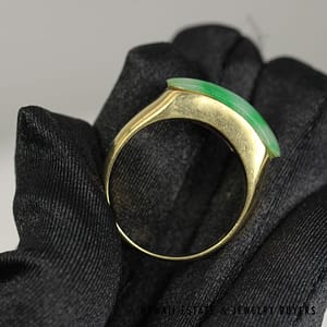 GIA Type A Mottled Green Jade Saddle Ring 14k Yellow Gold 22x8mm Size 13 - Image 7