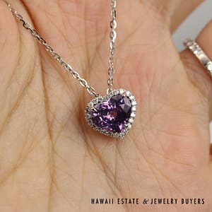 GIA Pink/Purple Sapphire & 0.13ctw Diamond Heart 14K White Gold Necklace