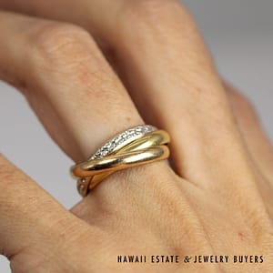 18k Yellow/White/Rose Gold Trinity Band Size 5.25, 6.2g - Image 2