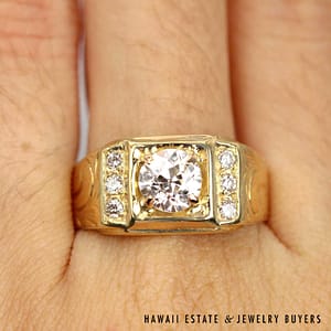 1.25ct Old European Cut Diamond 14K Yellow Gold Gent's Ring Size 10