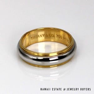 Tiffany Co Platinum & 18K Yellow Gold Milgrain Band Ring Size 9 - Image 2