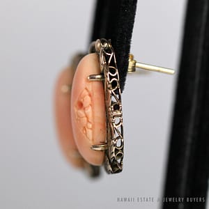VINTAGE 1910'S CORAL 14K YELLOW GOLD FILIGREE RING & LARGE STUD EARRINGS SET - Image 3