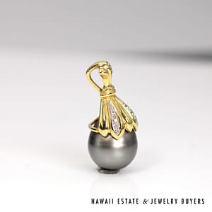 Tahitian 14mm Pearl 0.05ctw Diamond 18k Yellow Gold Pendant 9.6g, - Image 2