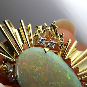 15.31CT NATURAL AUSTRALIAN OPAL & .40CTW DIAMOND 14K YELLOW GOLD SUNBURST BROOCH - Image 3
