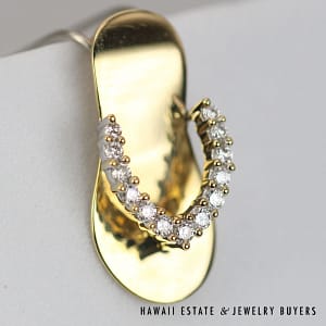 0.10CTW Diamond Hawaiian Slipper Flip-Flop 14K Yellow Gold Pendant