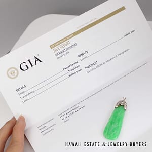 GIA Type A Green Jadeite Jade 0.20ctw Diamond 14K White Gold Pendant