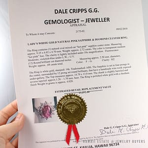 2.72CT HOT PINK SAPPHIRE OVAL & DIAMOND 14K WHITE GOLD RING SIZE 7 W/ GEMOLOGIST APPRAISAL - Image 3