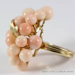 Vintage Ming's Hawaii Angel Skin Coral Ball Cluster 14K Ring (Size 5.75) - Image 5