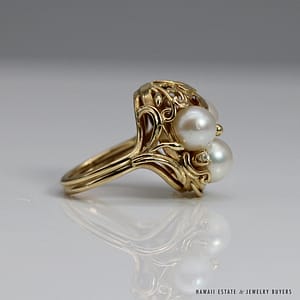 MING'S 14KYG THREE PEARL CLUSTER W/ 0.12ctw DIAMOND RING SIZE 5.75 - Image 7