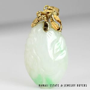 Jade Moss in Snow 14K yellow Gold Pendant 36x20mm