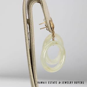 Ming's Pale Green Jade Donut Dangle 14K Yellow Gold Earrings - Image 2