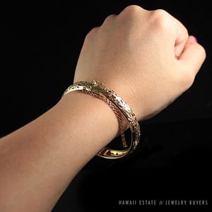 Ming's Hawaii Bird in Plum Blossom 14K Hinged Bangle