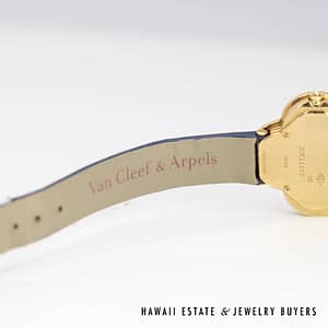 Van Cleef & Arpels 18K YG Alhambra Watch With Diamond Bezel & MOP Dial with Blue Strap - Image 9