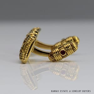 ROBERTO COIN 14.6g 18KYG 0.15ctw DIAMOND & 0.08ctw RUBY BASKETWEAVE CUFF LINKS - Image 8