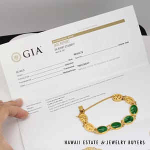 GIA Green Type A Jade 22K Yellow Gold Cabochon Bracelet Size 6.5