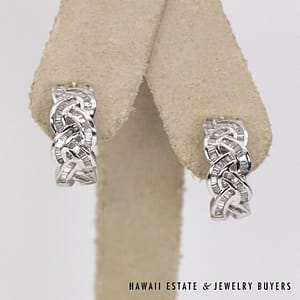 14K White Gold and 4ctw Baguette Diamond Omega Back Earrings #022824-01 - Image 2