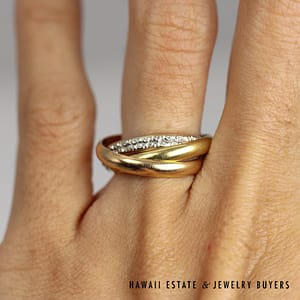 18k Yellow/White/Rose Gold Trinity Band Size 5.25, 6.2g