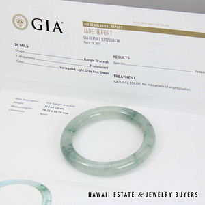 GIA Natural Gray and Green Jadeite Jade Bangle Bracelet Size 7