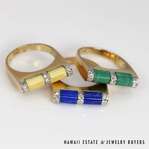 Set of 3 18K Yellow Gold Mixed Gemstone and Diamond Rings SIZE 5.5 #2501-03 - Image 2