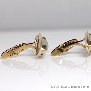 VINTAGE GLASS JADE WHITE 14K YELLOW GOLD CUFF LINKS - Image 3