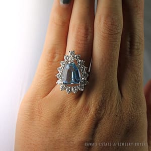 NATURAL AQUAMARINE SHIELD SHAPE & 2.04CTW DIAMOND 14K WHITE GOLD RING SIZE 4.25 W/ GEMOLOGIST APPRAISAL - Image 3
