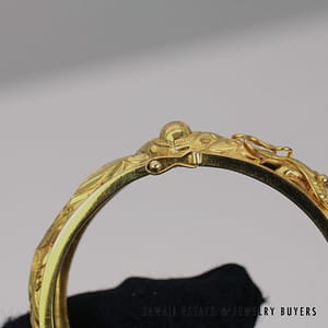 15.5mm Dragon & Phoenix 18K Yellow Gold Hinged Bangle Bracelet Size 7 - Image 11