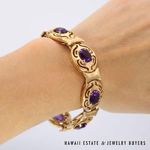 14K Yellow Gold and Amethyst Link Bracelet SIZE 6.5 #2801-01 - Image 2