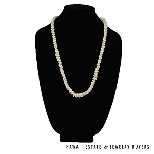 Single Strand Ni'ihau Shell Lei: Pikake Momi Ke'oke'o 30 inches #2723-01 - Image 2