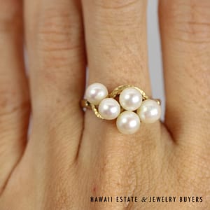 Ming's Pearl Cluster 14K Yellow Gold Ring Size 7 - Image 3