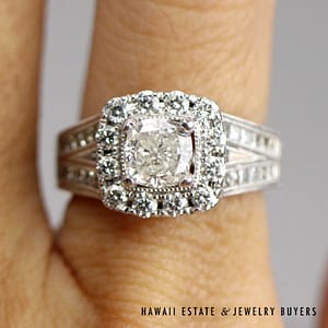 Neil Lane 0.95ctw SI3/HI Cushion Cut Diamond 1.30ctw SI/HI Diamond 14k White Gold Ring Size 4.5, 6.3g