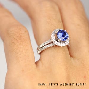 Synthetic Blue Sapphire & Diamond 14K White Gold Wedding Ring Set Size 4.25