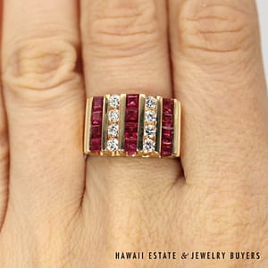 14K Yellow Gold Ruby and Diamond Channel Set Ring SIZE 7.5 #SC021722-01