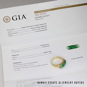 GIA Type A Mottled Green Jade Saddle Ring 14k Yellow Gold 22x8mm Size 13 - Image 10