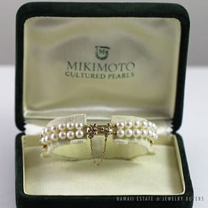 MIKIMOTO DOUBLE STRAND PEARL 14K YELLOW GOLD BRACELET W/ ORIGINAL BOX