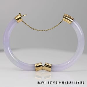 GIA Lavender Jade Hinged Bangle with 14K Yellow Gold Bracelet Size 6.75" - Image 2