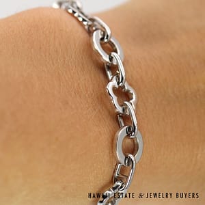 Chanel 18K White Gold Camellia Floral / Circle Link Bracelet SIZE 6.75 #3121-02 - Image 4