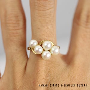 Ming's Pearl Cluster 14K Yellow Gold Ring Size 7 - Image 2